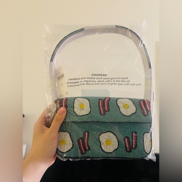Anthropologie Handbags - nwt ANTHROPOLOGIE The Fiona Beaded Bag: Food Icon Edition Bacon and Eggs Motif